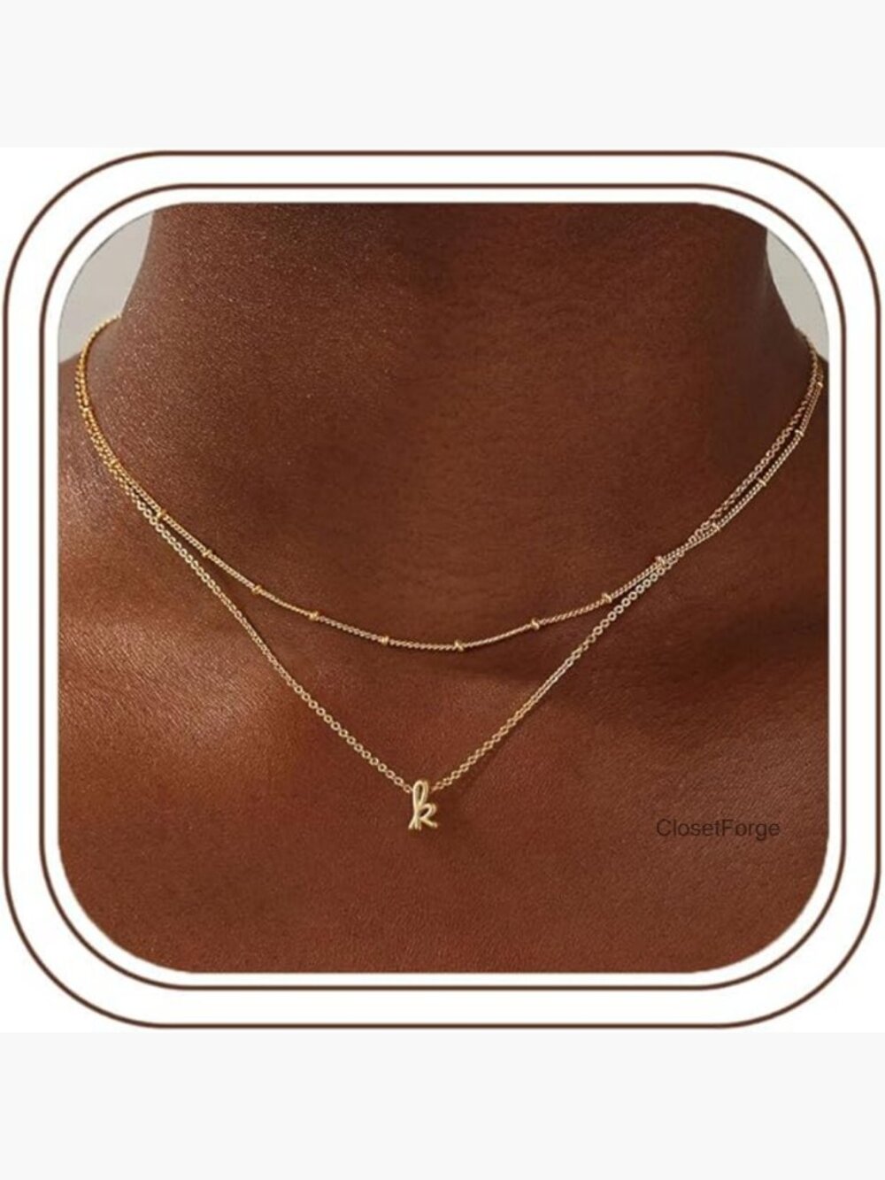 Layered Initial Necklace Stack, 14K Gold-Plated Adjustable Choker Set